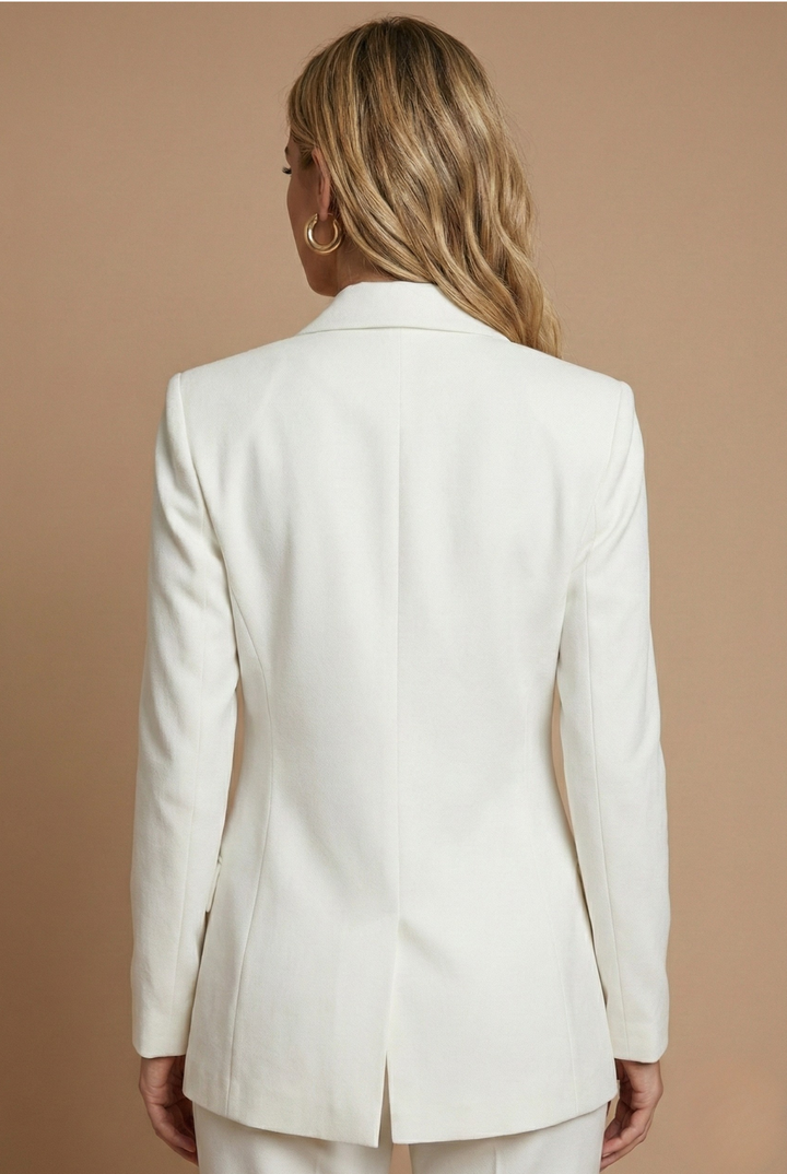 Women's Double-Breasted Longline Blazer Flared Trousers – Suit Co-Ord