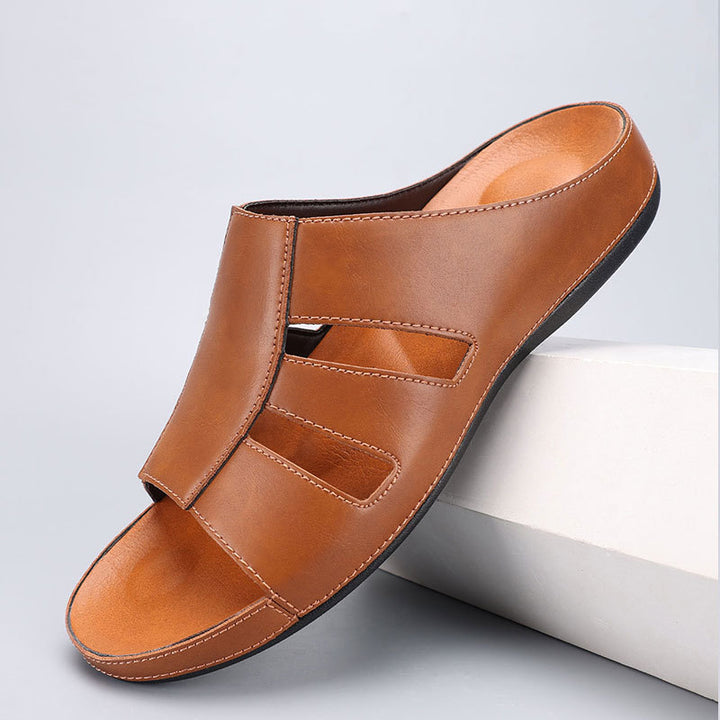 Men's Orthopedic Vegan Leather Slide Sandals – Arch Support Closed Toe