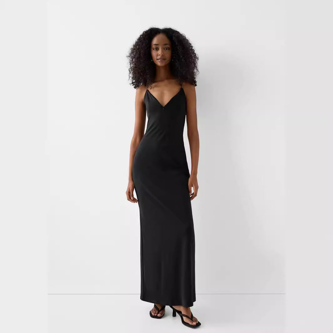 Satin Maxi Dress – Sweetheart Open Back & Crossover Straps