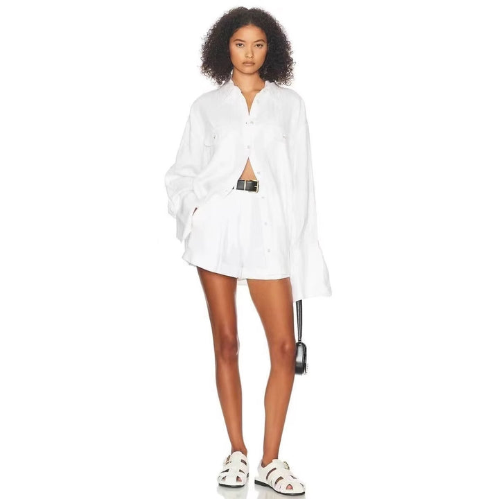 Women's Two Piece Set – Oversized Shirt & Pleated Shorts