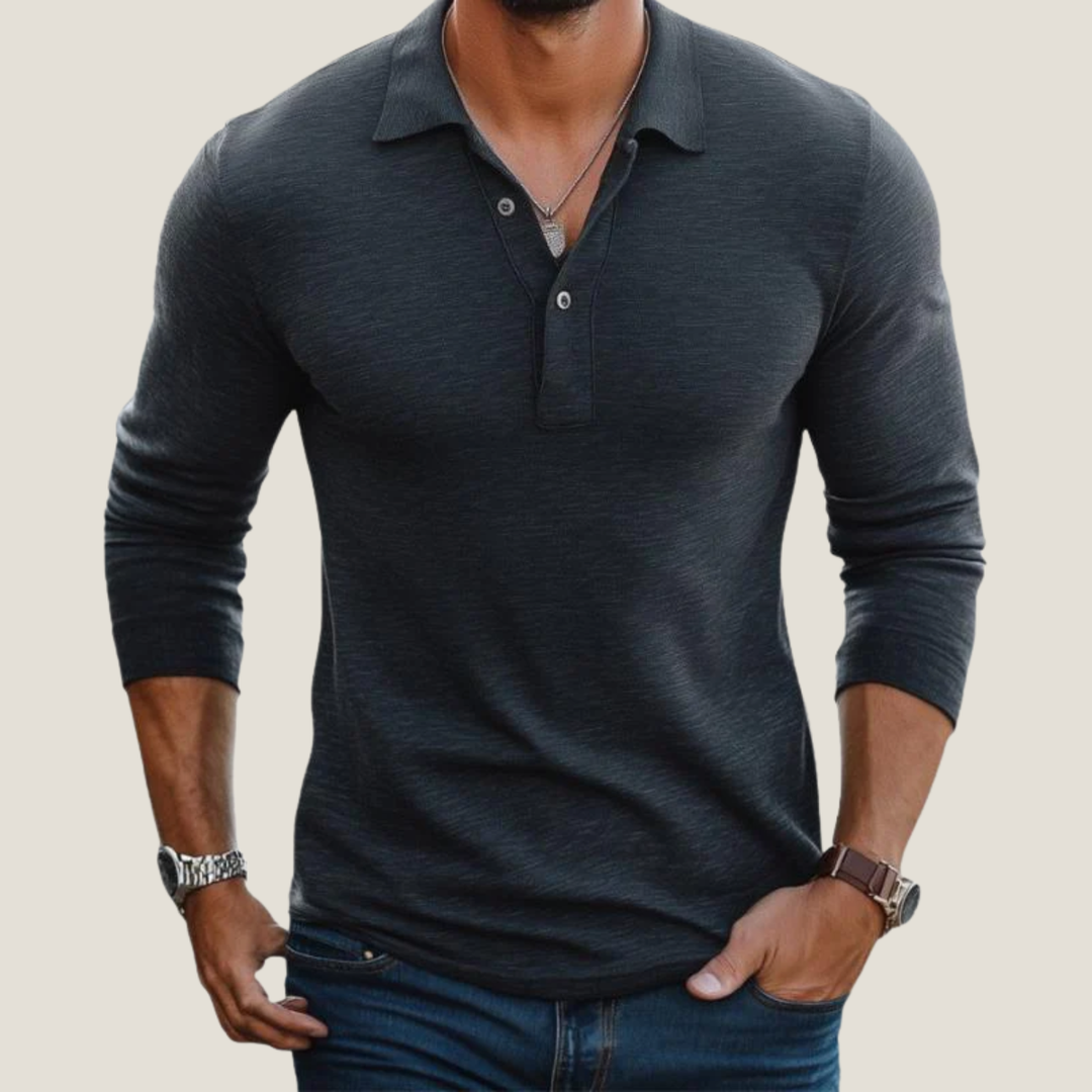 Men's Long Sleeve Polo – Lapel Collar & Button Placket