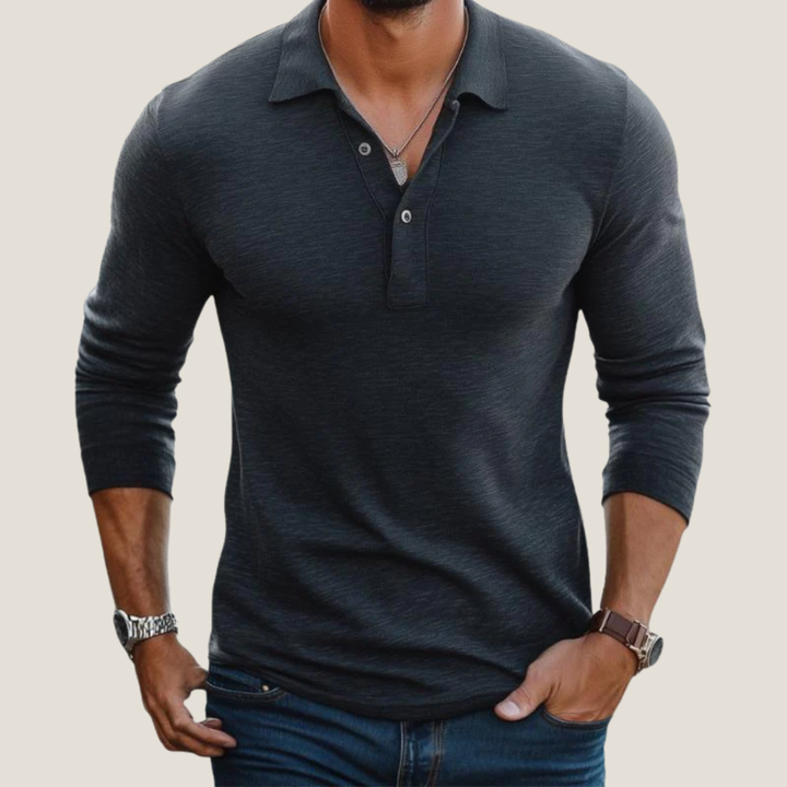 Men's Long Sleeve Polo – Lapel Collar & Button Placket