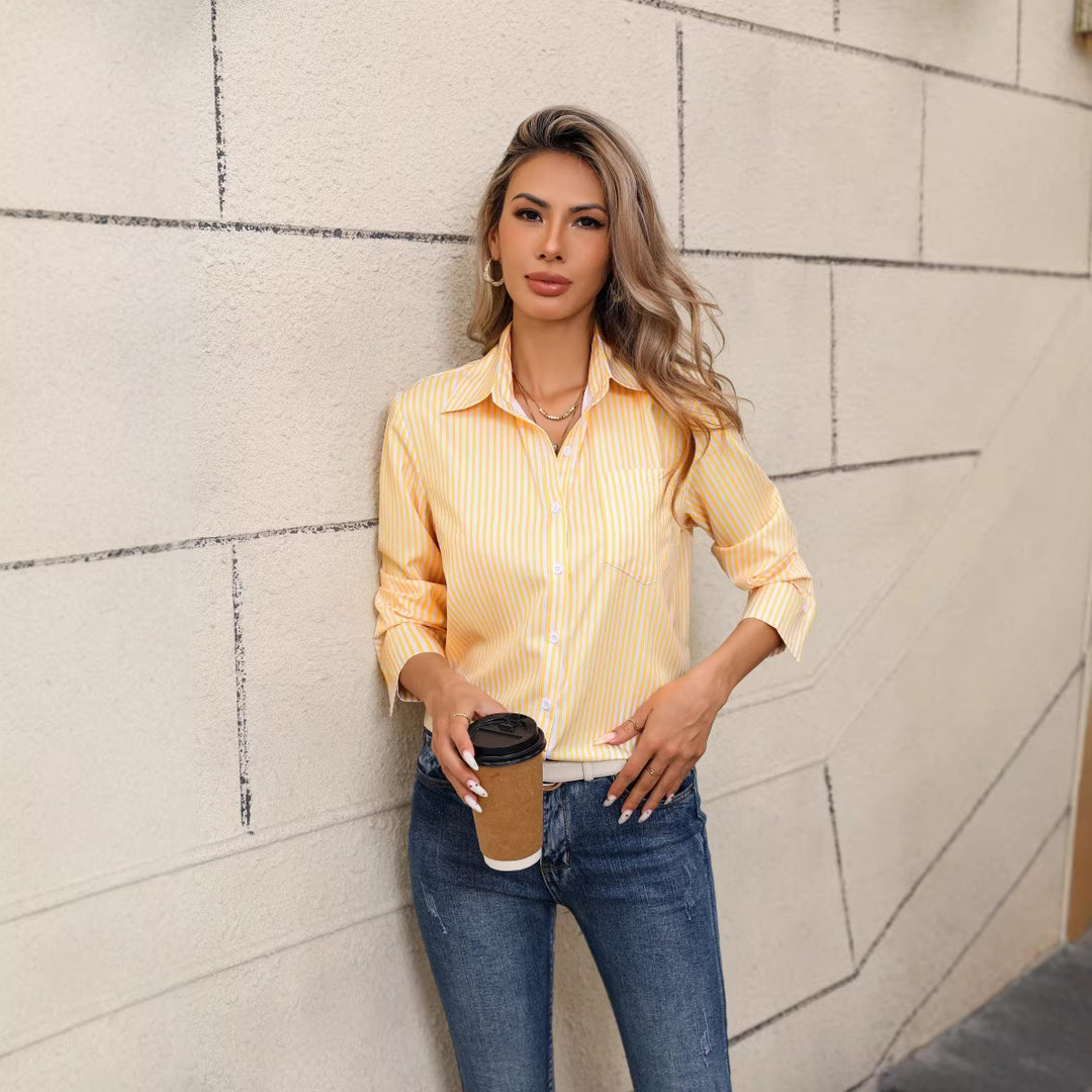 Women's Button-Up Shirt Classic Relaxed Fit – Contrast Cuff Hem Detail Style