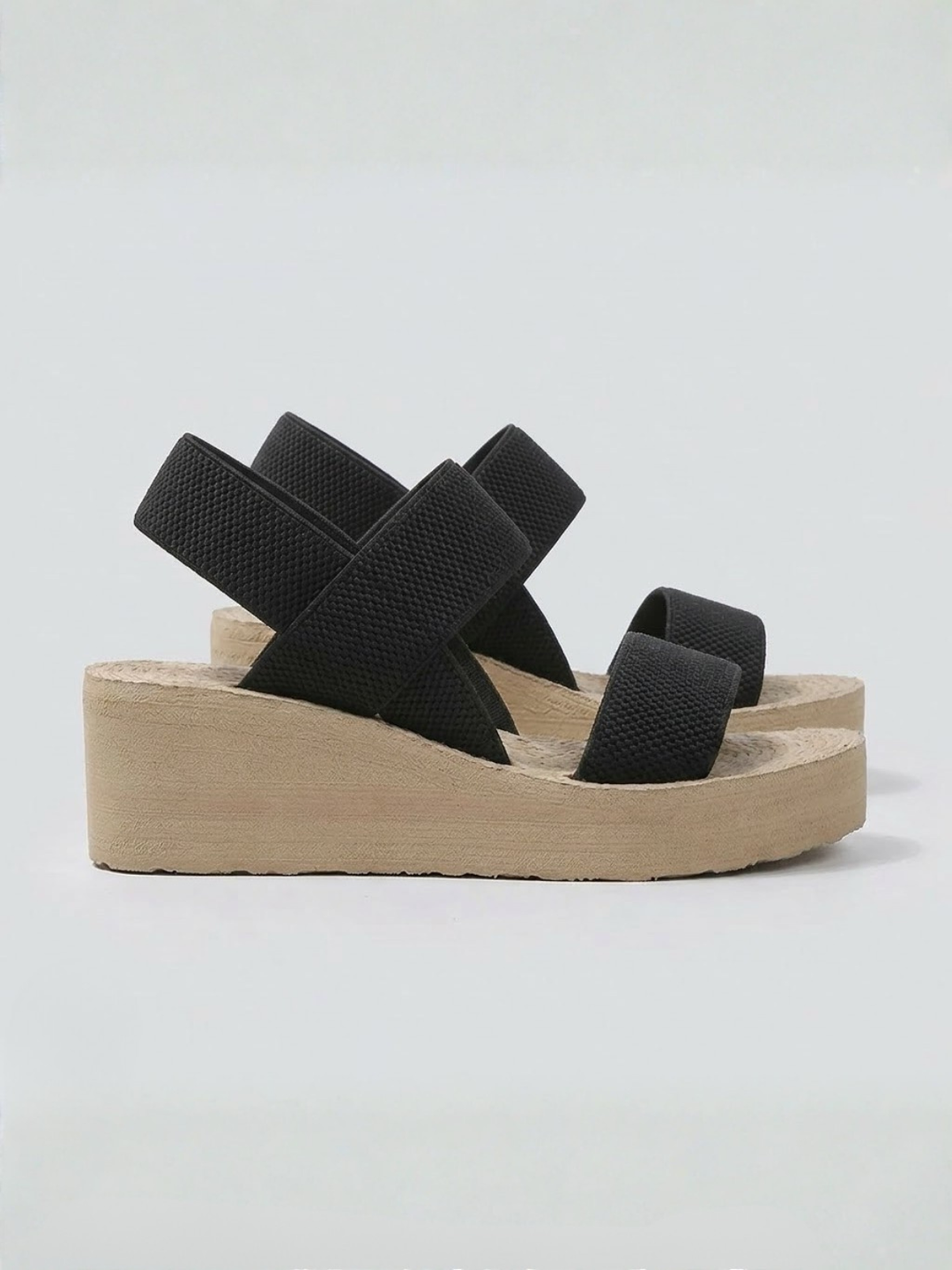 Platform Wedge Sandals – Elastic Slip-On, Cushioned Footbed