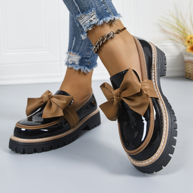 Platform Loafers for Women – Patent Bow Slip-On Shoes