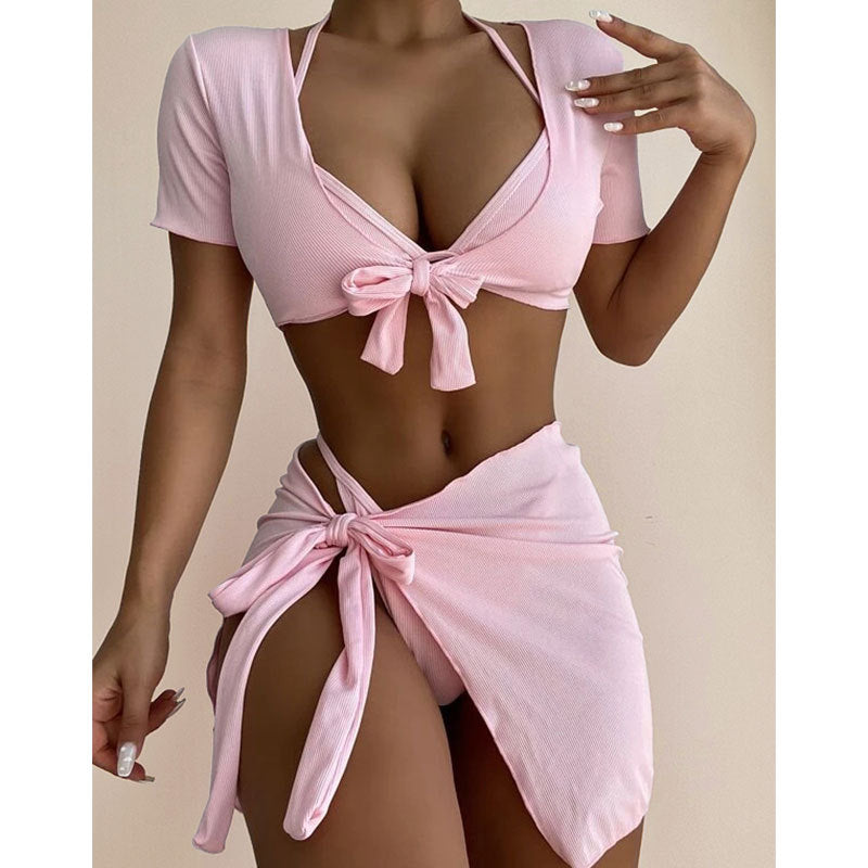 Women's Bikini Four-Piece Swimsuit Set – Floral Split Design