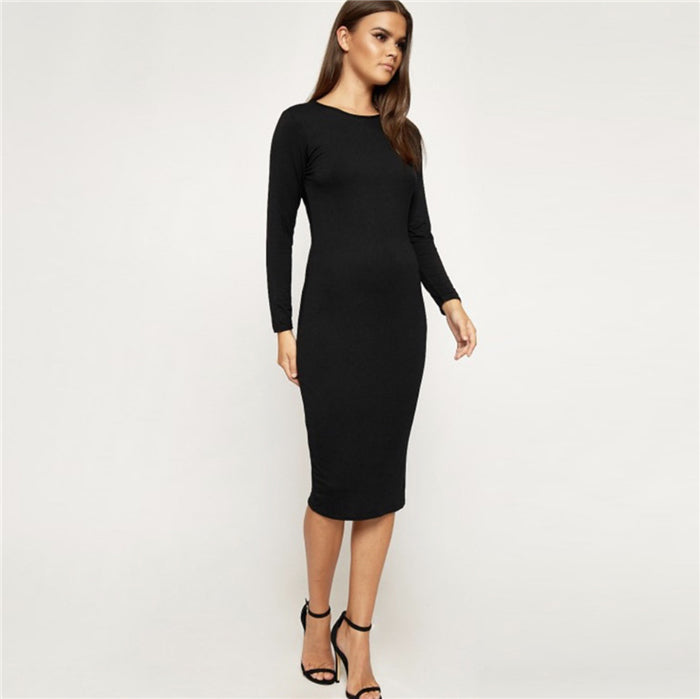 Knit Maxi Dress – Women's Long Sleeve Fitted Silhouette