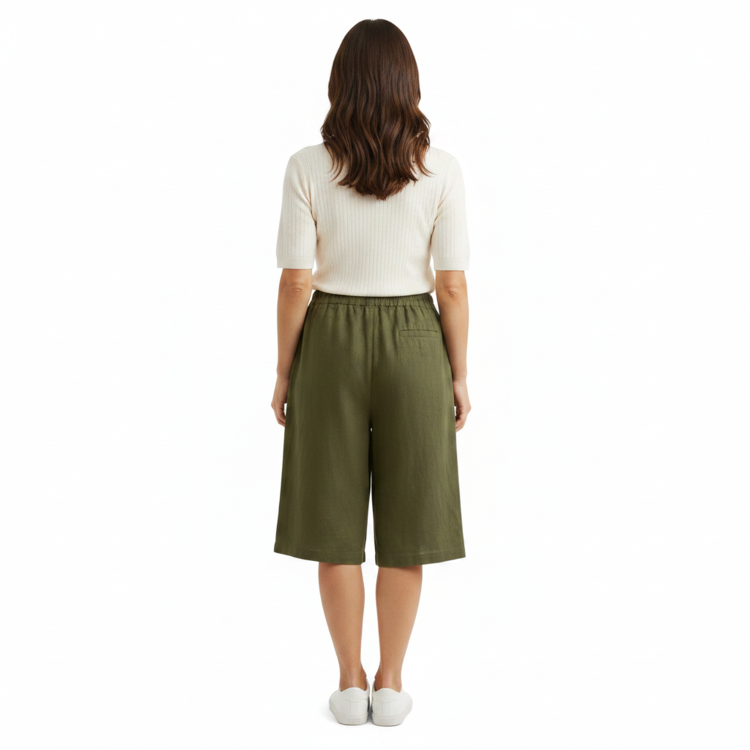 Linen Bermuda Shorts for Women – High Waist Elastic Lightweight