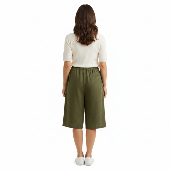 Linen Bermuda Shorts for Women – High Waist Elastic Lightweight