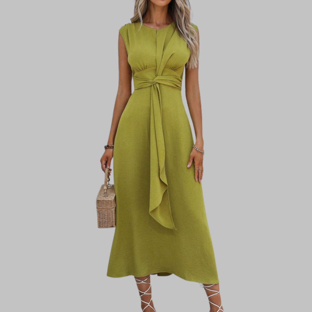 Women's Sleeveless Midi Dress – Tie Waist A-Line Silhouette