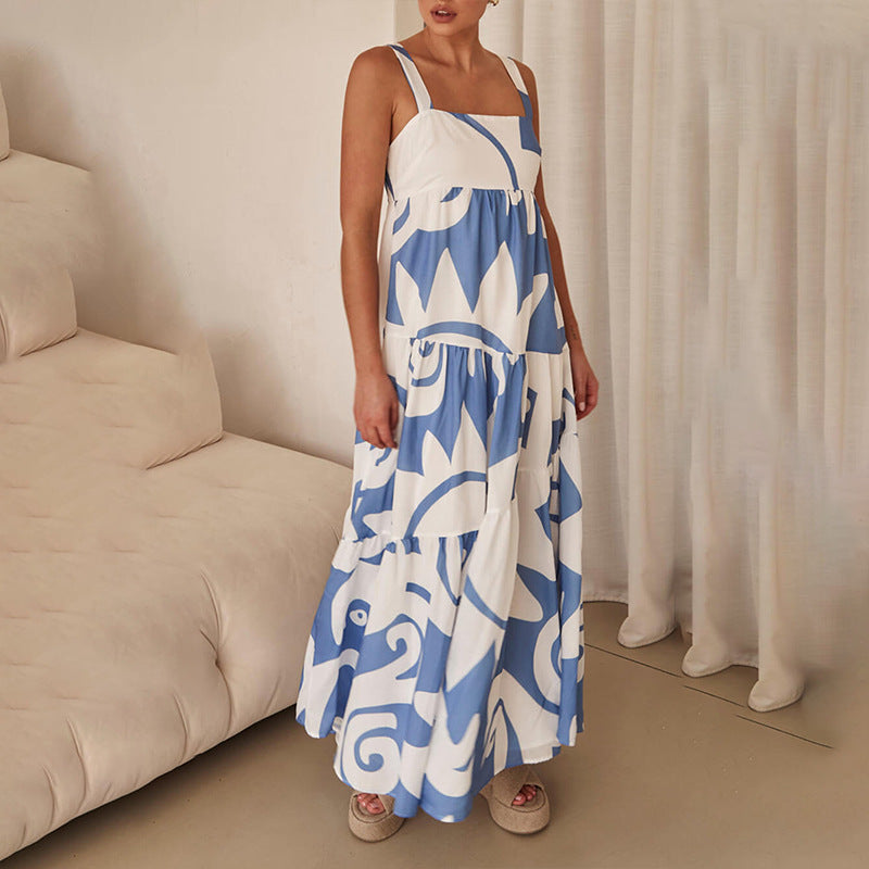 Women's Printed Midi Dress – Spaghetti Strap Sleeveless Fit