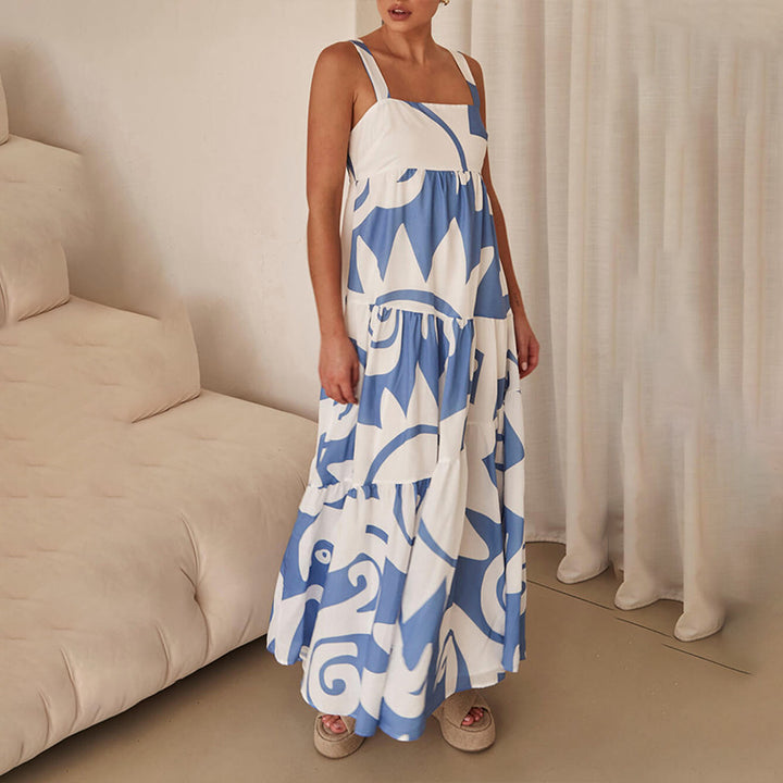 Women's Printed Midi Dress – Spaghetti Strap Sleeveless Fit