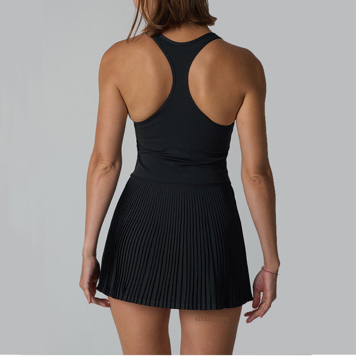 Women's Athletic Tennis Dress Racerback – Pleated Skirt Built-In Shorts