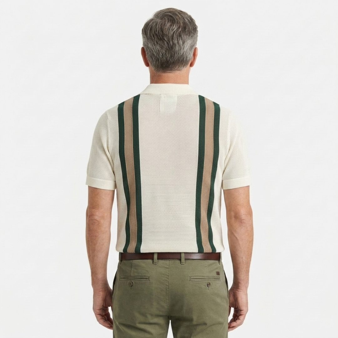Men's Knit Polo – Vertical Stripe Vintage Coastal Design
