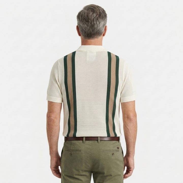 Men's Knit Polo – Vertical Stripe Vintage Coastal Design