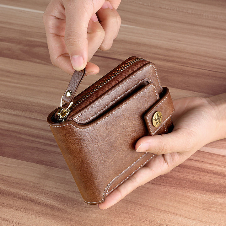 Vegan Leather Wallet & Card Holder – Zip & Snap Closure