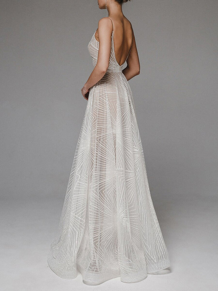 Sequin Maxi Dress A-Line Pleated Skirt Spaghetti Straps – Wedding