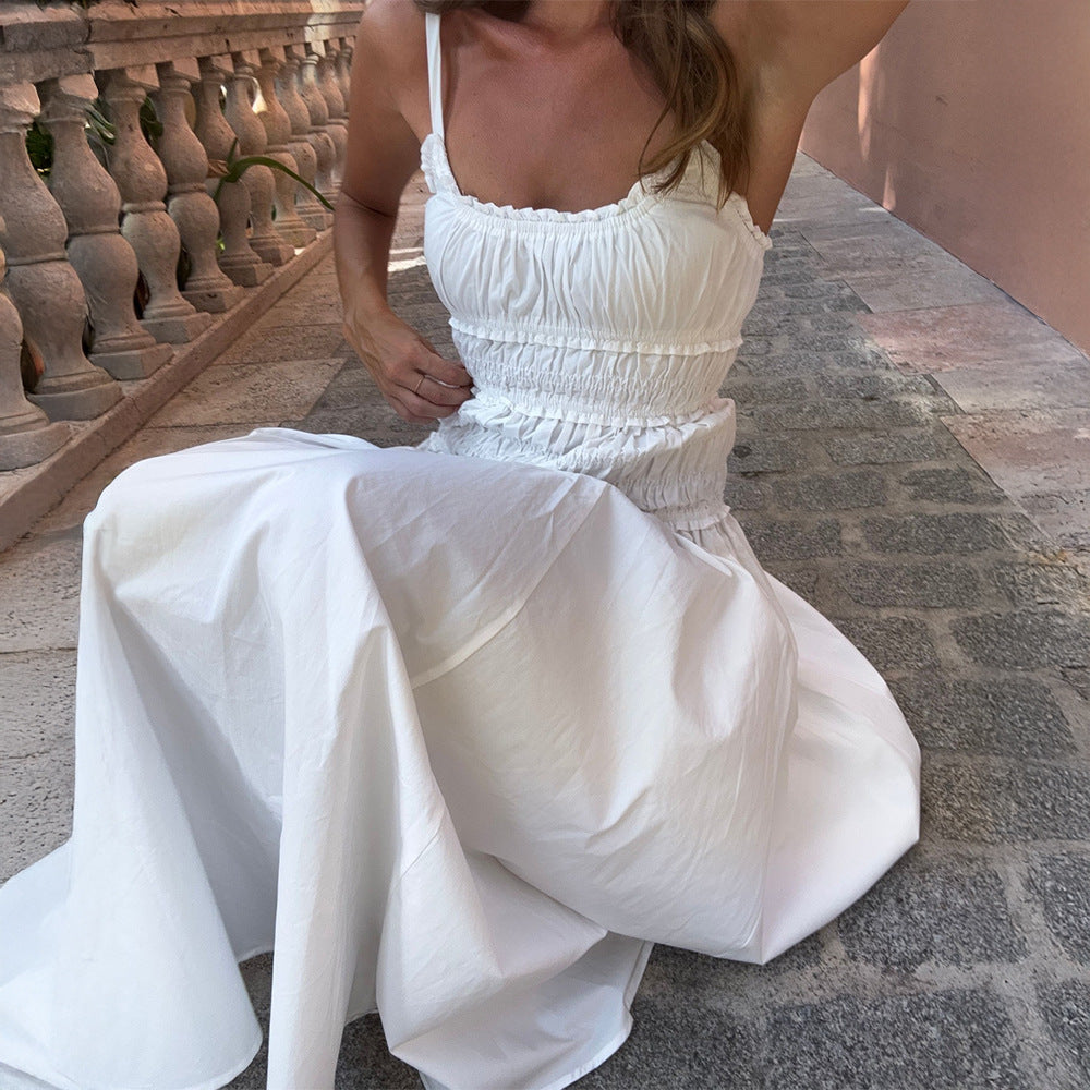Cotton Maxi Dress – Shirred Square Neck Spaghetti Strap