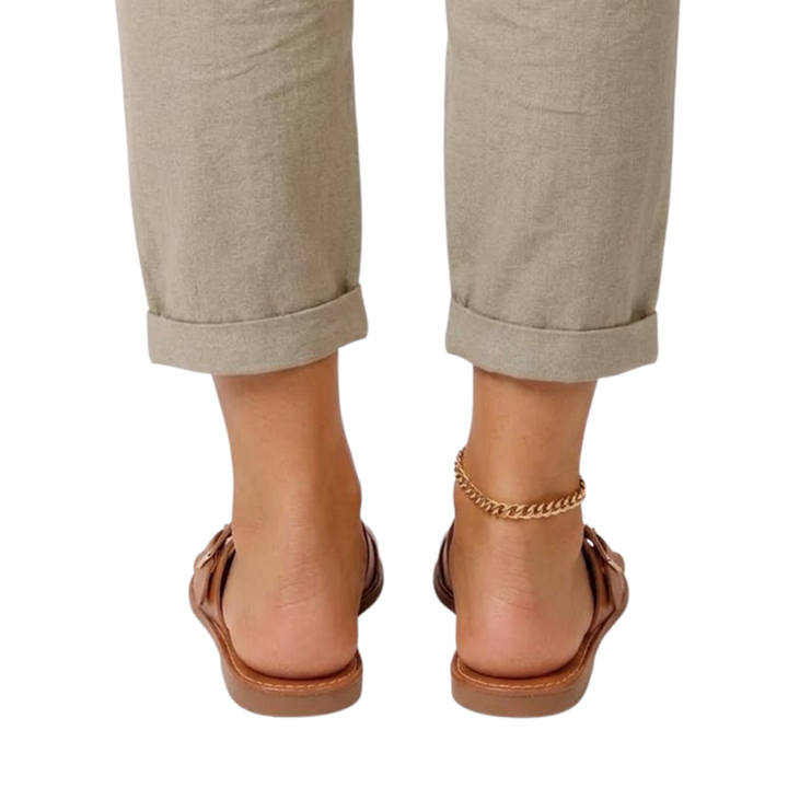Women's Genuine Leather Flat Sandals – Adjustable Buckle Strap