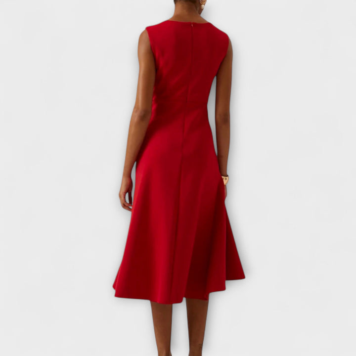 Women's Draped Asymmetric Midi Dress Sleeveless – Elegant Silhouette