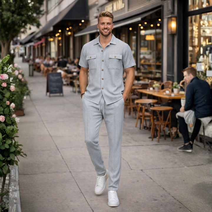 Men's Waffle-Knit Two-Piece Set – Relaxed Matching Shirt & Shorts