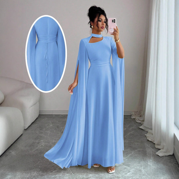 Women's Chiffon Maxi Dress – Cape Sleeve A-Line Formal Gown