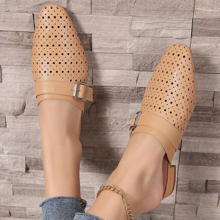 Women's Leather Mules Closed Toe – Single Buckle Strap Rubber Sole