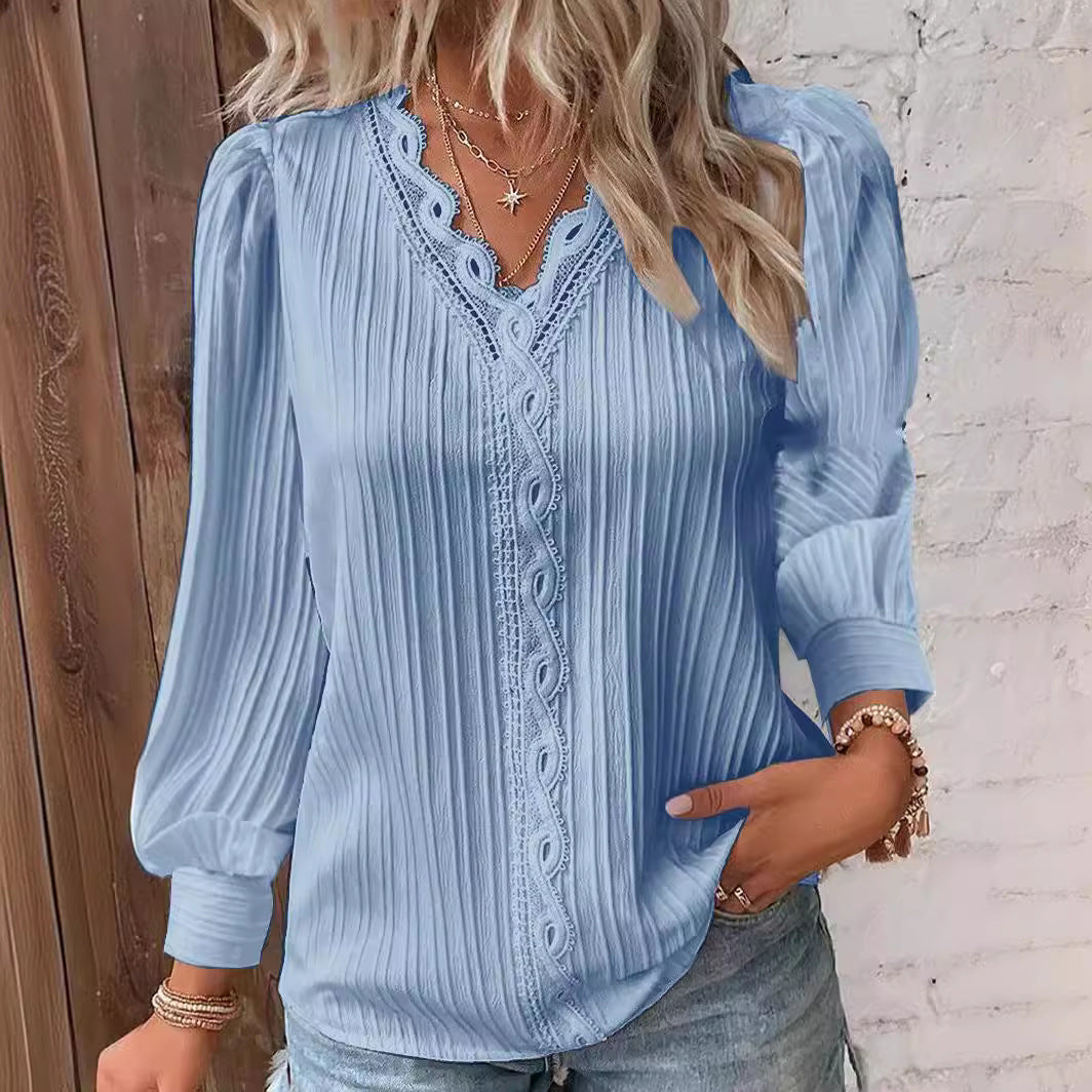 Women's Lace Blouse – Lightweight Loose Fit V-Neck Top