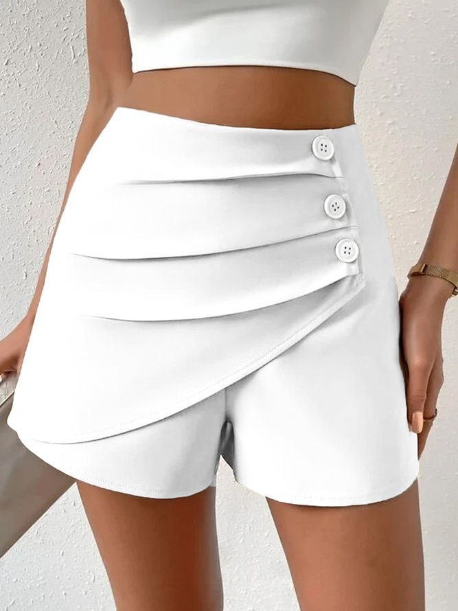 Women's High Waist Shorts – Asymmetric Wrap & Button Detail