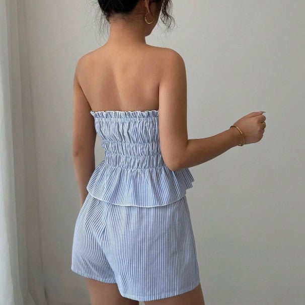 Women's Ruffle Top High-Waist Shorts Set – Breathable Summer Co-Ord