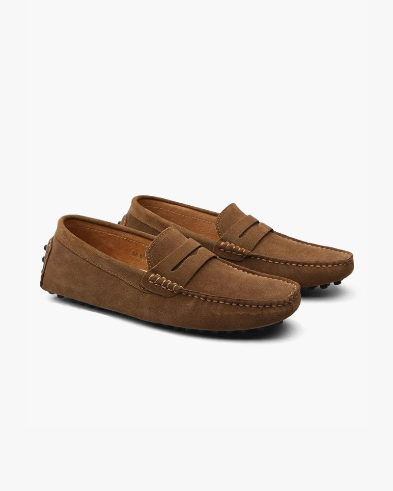 Men's Calf Suede Driver Loafers Slip-On – Stitched Upper Full Leather