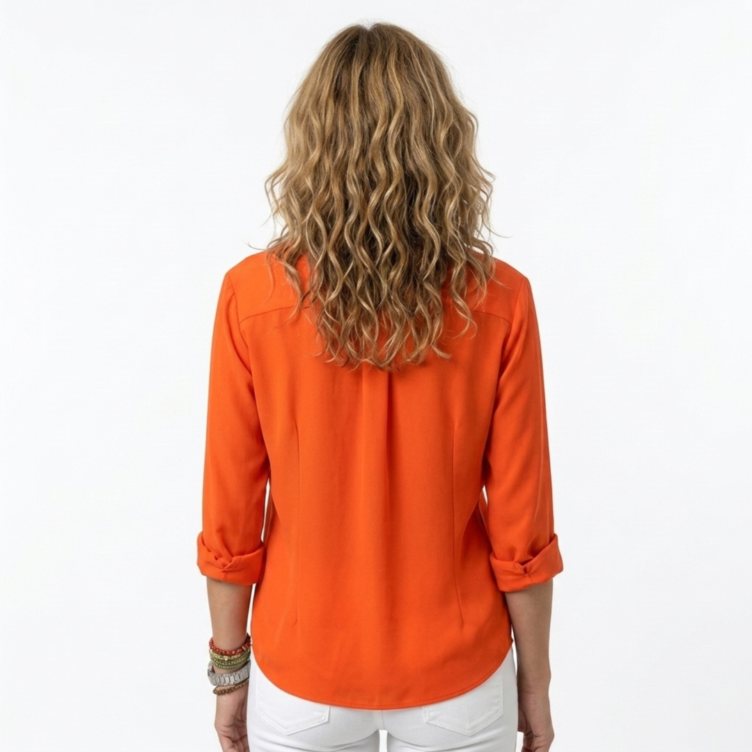 Women's Button-Front Blouse – Fluid V-Neck Long Sleeve