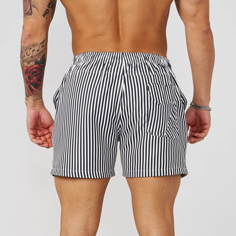Men's Swim Shorts – Vertical Stripe Quick-Dry Drawstring