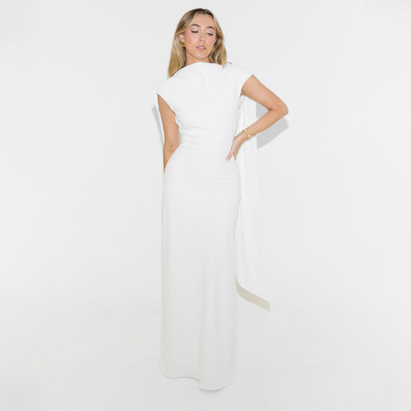Women's Boat Neck Midi Dress – Cap Sleeve Side Slit