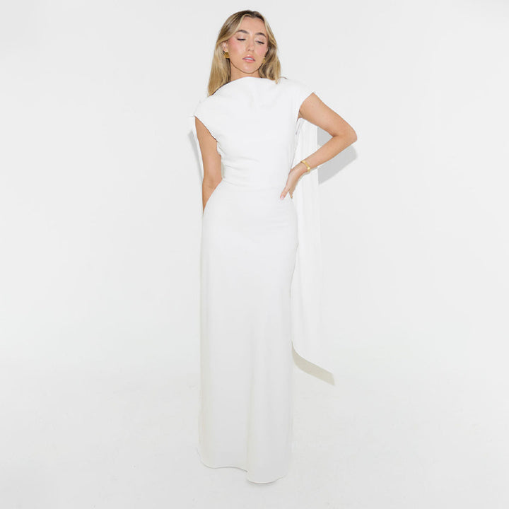 Women's Boat Neck Midi Dress – Cap Sleeve Side Slit