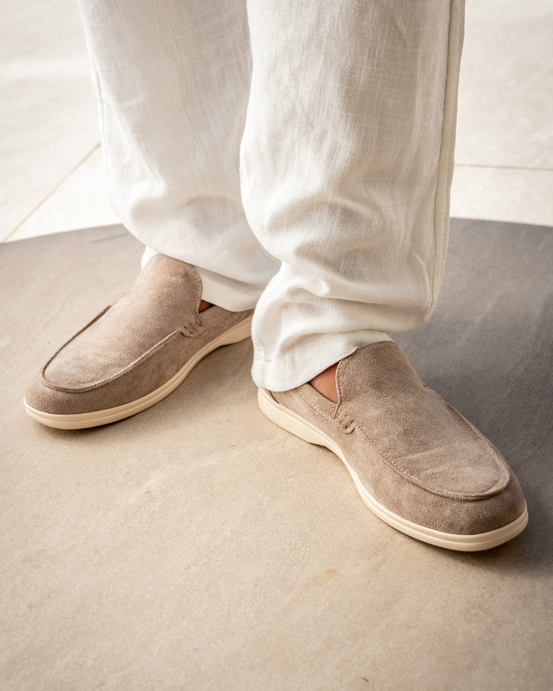 Men's Suede Loafers – Slip-On with Detailed Stitching