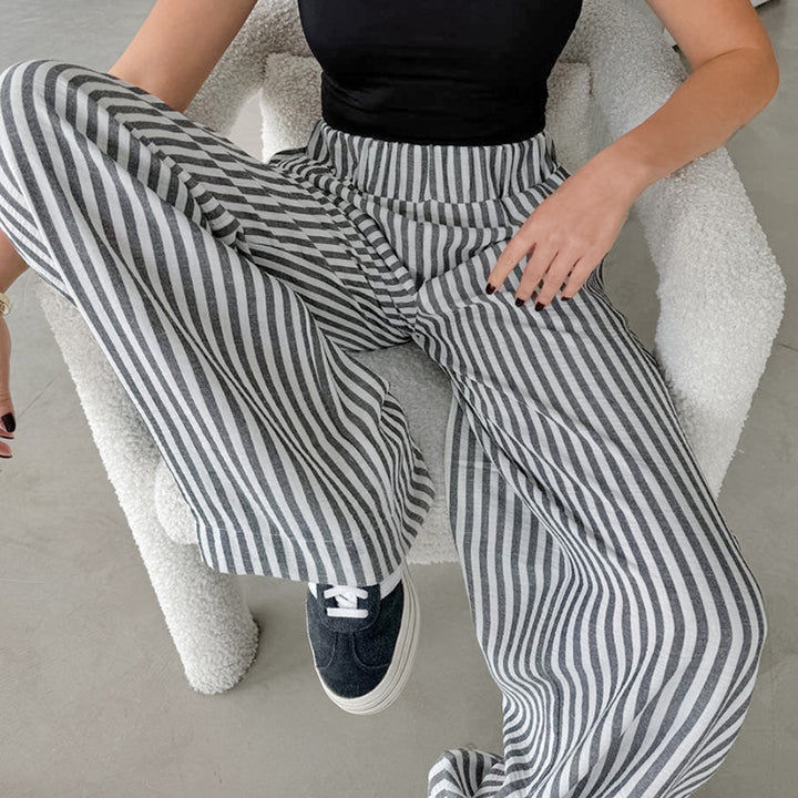 Women's Linen Look High-Waist Trousers Straight Leg – Pockets