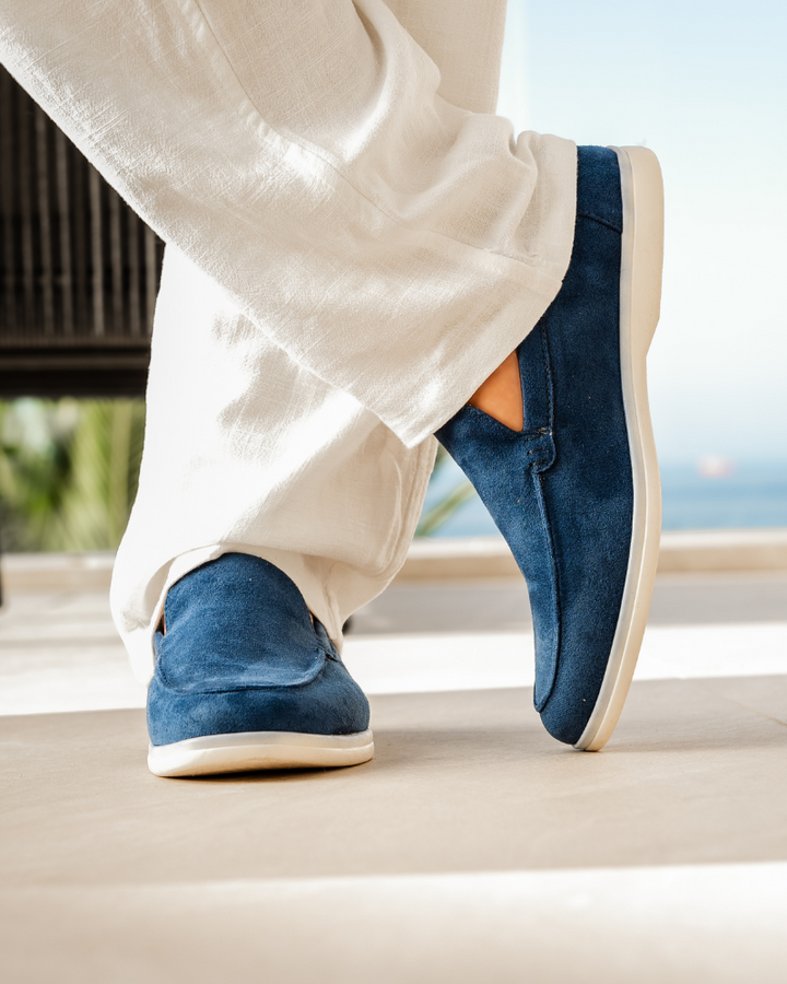 Men's Suede Loafers – Slip-On with Detailed Stitching