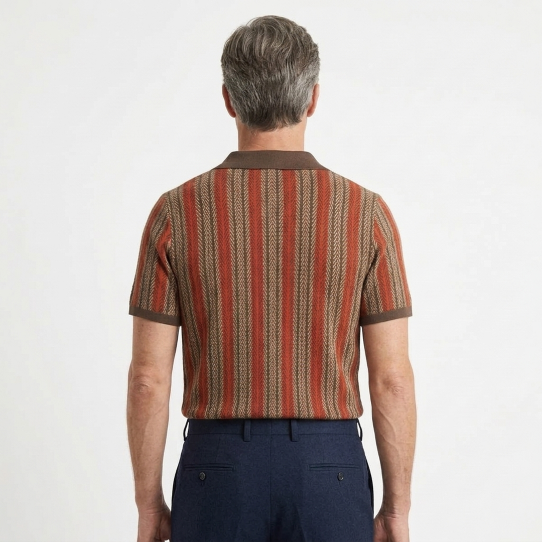 Men's Striped Knit Polo – Full-Button Resort Fit