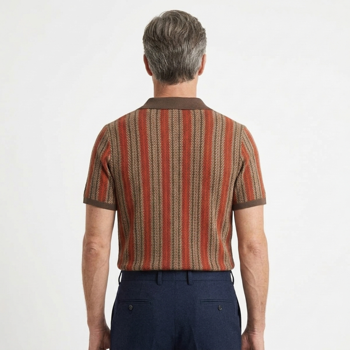 Men's Striped Knit Polo – Full-Button Resort Fit