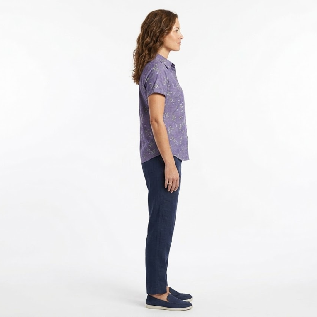 Women's Floral Blouse Short Sleeve V-Neck – Botanical Print Chest Pockets