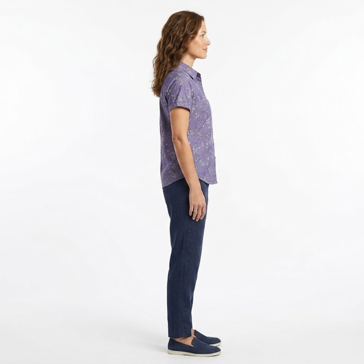 Women's Floral Blouse Short Sleeve V-Neck – Botanical Print Chest Pockets