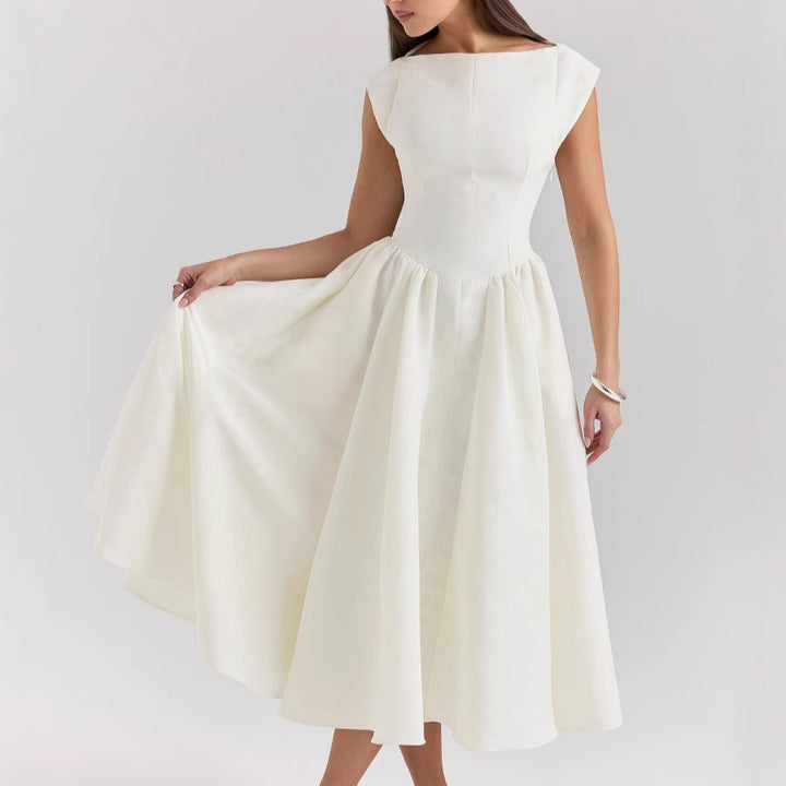 Midi Dress Women Backless Sleeveless Tank – Crew Neck Open Back
