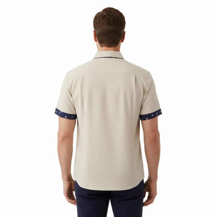 Men's Short Sleeve Button-Down Shirt – Relaxed Fit Bird Print Border