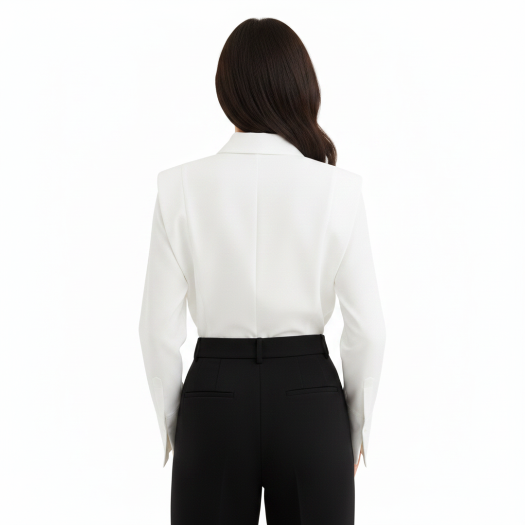 Women's Long Sleeve Blouse Shoulder Pleats – Pointed Collar Cuffs
