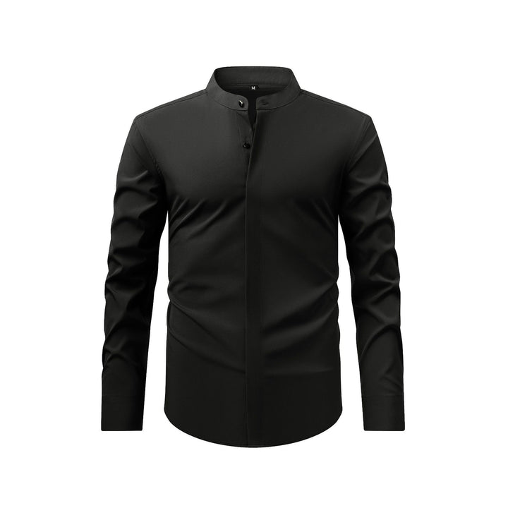 Men's Mandarin Collar Long Sleeve Shirt – Button Front Retro Casual
