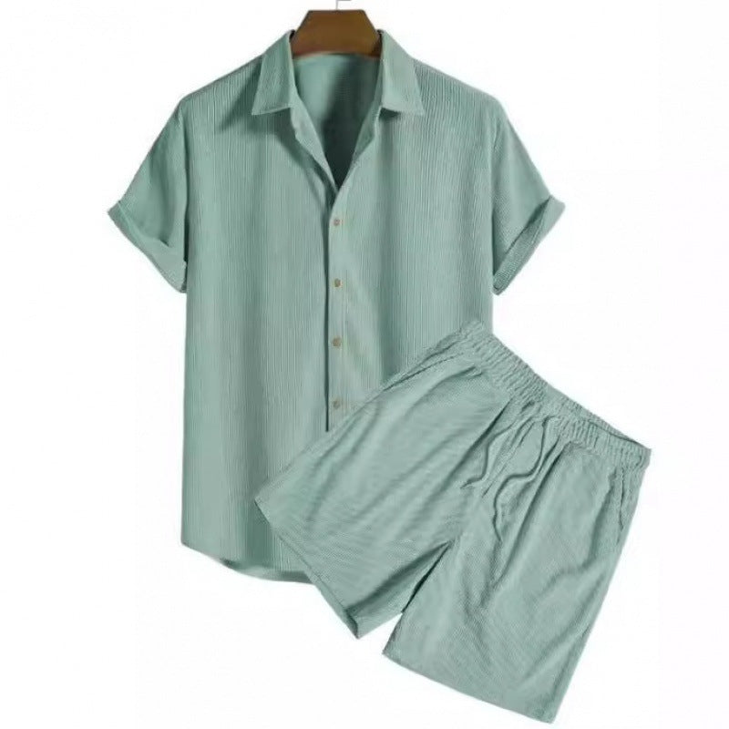 Men's Two Piece Set – Ribbed Shirt & Shorts Matching Summer Set