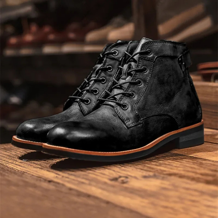 Men's Lace-Up Leather Look Ankle Boots – Structured Urban Style