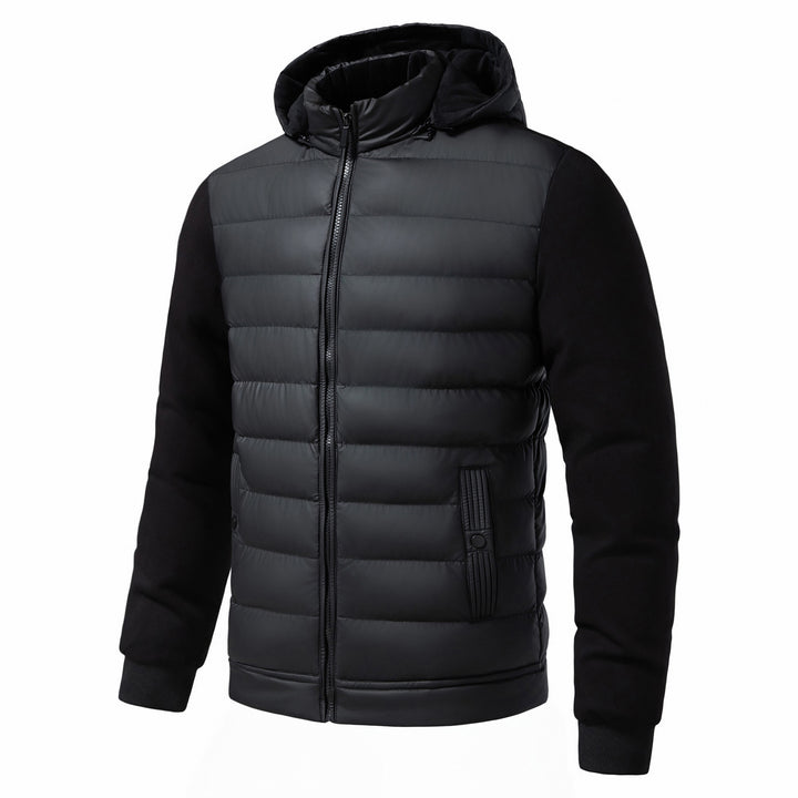 Quilted Hybrid Hooded Jacket – Men's Ribbed Knit Sleeves