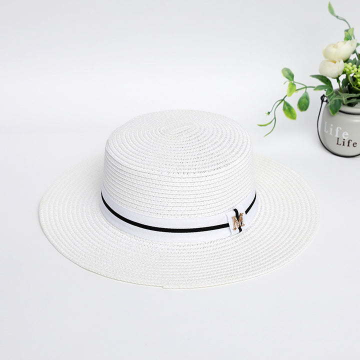 Flat Top Straw Hat – Rhinestone Wide Brim Sun Hat Women